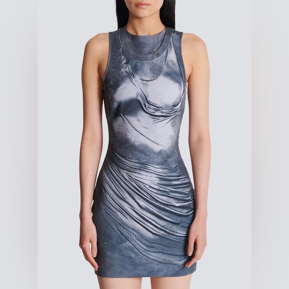 BALMAIN
Draped Trompe L'oeil Strass Dress size 34